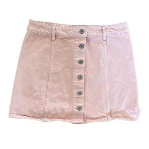 Forever 21 Peach/Coral/Light Pink Button Front Denim Mini Skirt, Sz 26